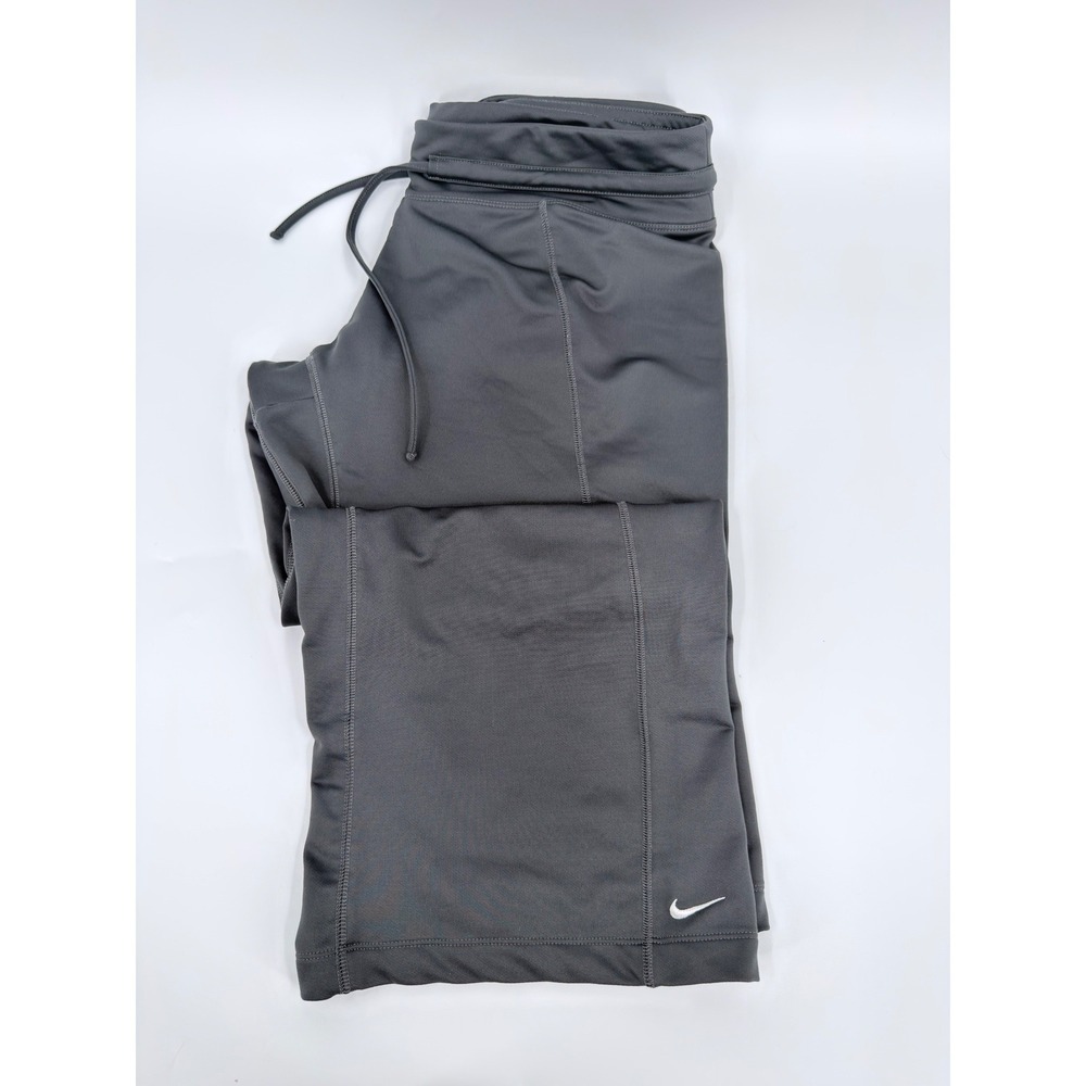 Nike Yoga Pants Y2K Women Size Large Gray Wide Leg Cropped Drawstring Capris